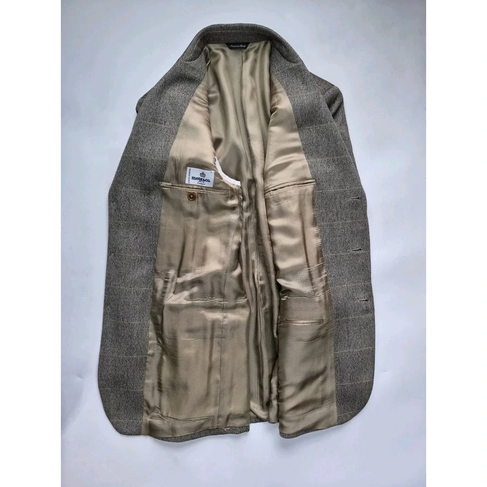 Metz & Co 41R Brown Check Wool Blazer Mens 3 Button Sport Coat Italy G505